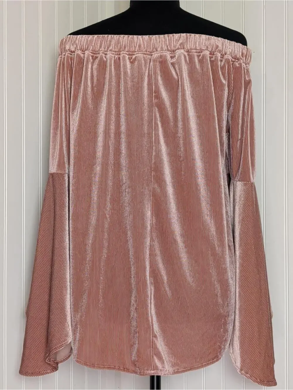RETHM Blush Pink Off-Shoulder Velvet Bell Sleeve Blouse Size S